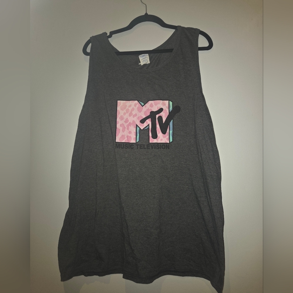 MTV Gray Tank Top with Pink Logo